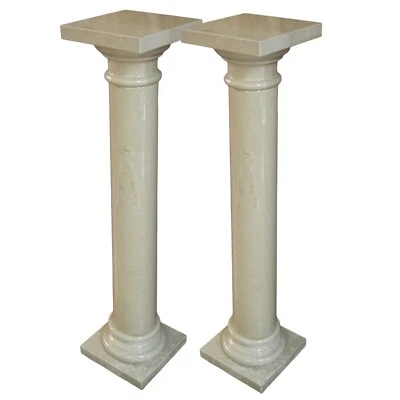Par de Columnas de Mármol Botticino Diseño Italiano Interior Jardín Clásico H 100Cm Foto 1 de 2