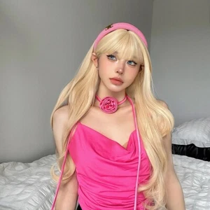 Blonde Synthetic Wigs with Bangs for Women - Long Curly & Natural Look Cosplay - Picture 1 of 10