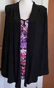 CATO RUFFLED PULLOVER BLOUSE WITH ATTACHED VEST BLACK PURPLE PINK WHITE SZ Large - Picture 1 of 8