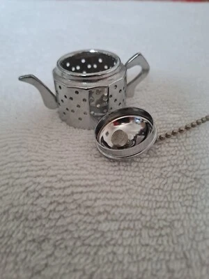 Silver Colored Teapot Shaped Loose Leaf Tea Infuser Vintage - Image 1 of 3