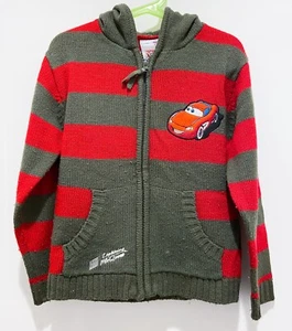 Boys Kids Disney Pixar Cars Zip-up Hoodie Sweater Red stripe Size 8 - Picture 1 of 7