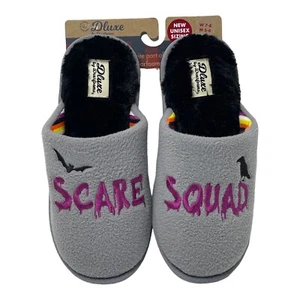 Dluxe by Dearfoams Women Size 7-8 "Scare Squad" Memory Foam Gray Fleece Slipper - Picture 1 of 5