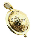 Retro 14k Yellow Gold Diamond World Globe Pendant Charm