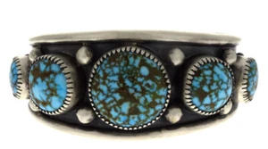 Natural Kingman Web Turquoise Row Bracelet By Navajo Artist Akee Douglas - Picture 1 of 5