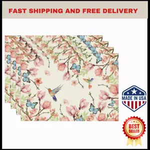 Flowers Bird Butterfly Spring Placemats Set of 4, 12X18 Inch Seasonal Summer Tab - Picture 1 of 8