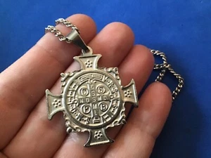 Rare St BENEDICT NECKLACE Pendant Protection Saint Medal Stainless Steel 2 sided - Picture 1 of 3