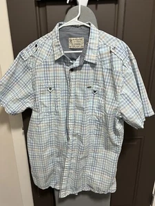Marc Ecko Cut & Sew Button Up Short Sleeve Plaid Shirt Men's Medium XL - Picture 1 of 4