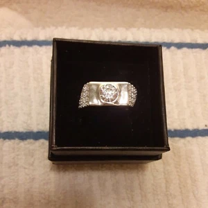 Size 10 Sterling Silver Men's Ring Made With White Zirconia From Swarovski (492) - Picture 1 of 6