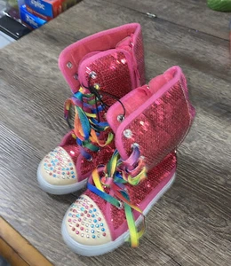 Girls Sz  9/10 rainbow Laces pink sequin high top shoes Valentine’s Day Birthday - Picture 1 of 6