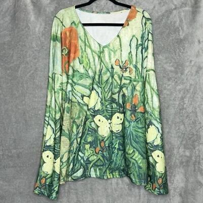 Top de mujer Amazon 3X verde flor mariposa manga larga cuello en V terciopelo tejido Foto 1 de 4