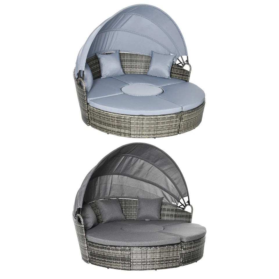 Sofá cama convertible de exterior Outsunny, juego de muebles de 4 piezas, sofá, mesa, sillas Foto 1 de 1