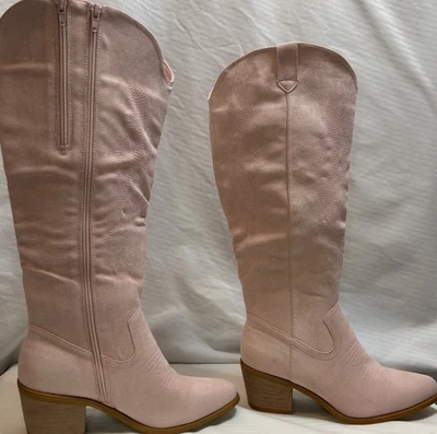 Pierre Dumas Wilder-19 Rosa Western Botas de Vaquero Gamuza Medio Pantorrilla Tacón Bloque Nuevas con Etiquetas Foto 1 de 4