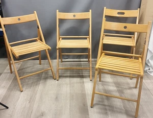 4 x Folding Beech Wooden Slatted Chair Ikea Terje Chairs Set Occasional Garden - Picture 1 of 11