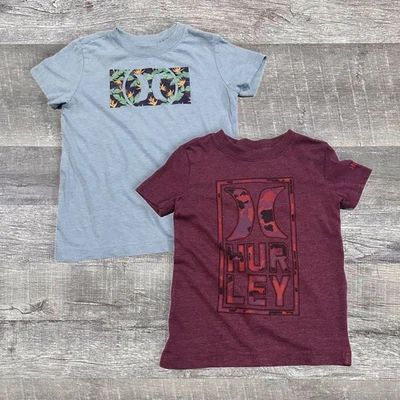 Paquete de camisetas de manga corta Hurley para niños XS 4/4T azul y granate con logotipo gráfico Foto 1 de 4
