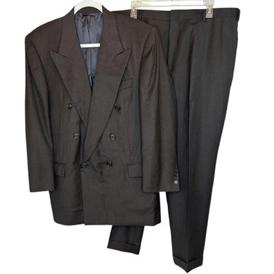Hickey Freeman Suit Size 43L Drop 3 Black Brown Stripe Double Breasted Bespoke - Image 1 of 4