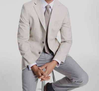 Tommy Hilfiger Men's Beige Check Modern Conrad Sport Coat Jacket Suit Size 44S Foto 1 de 4