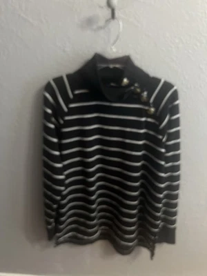 J Crew Wide Button Sweatshirt Womens Striped High Neck Long Sleeve Size Medium - Image 1 of 4
