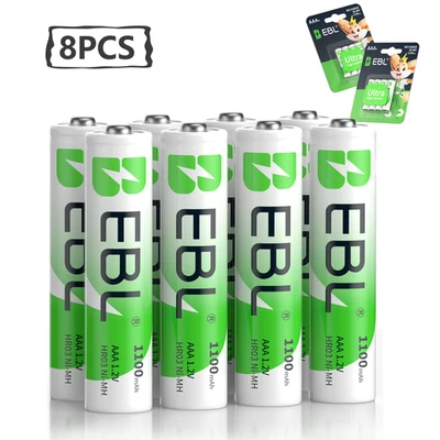 EBL 8 Paquetes Pilas AAA Recargables 1100mAh 1.2V Ni-MH Triple A Batería NiMH Foto 1 de 4