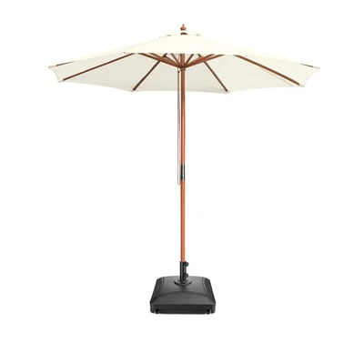 Aplus 9' Wood Outdoor Patio Umbrella with Base Included Wheels Stand Ivory - Image 1 of 4