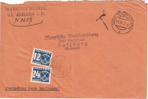 1937 Sankt Johann im Pongau Austria Postage Due Cover to Salzburg - Picture 1 of 2