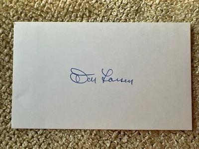 DON LARSEN SIGNED INDEX CARD AUTOGRAPH NY YANKEES '56 World Series Perfect GM d. - Image 1 of 2