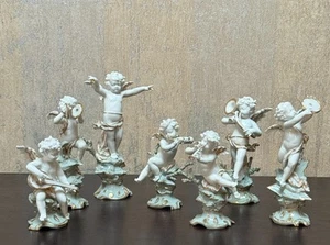 Juego de 7 estatuillas de músico querubín de porcelana estilo Volkstedt Dresden | dolor de mano - Imagen 1 de 19