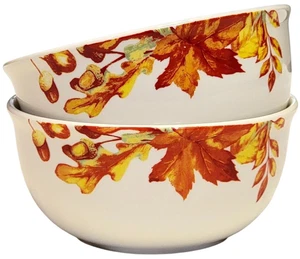 Royal Norfolk Harvest Cereal Bowls Autumn Leaves Acorns Orange Yellow Set of 2 - Picture 1 of 3