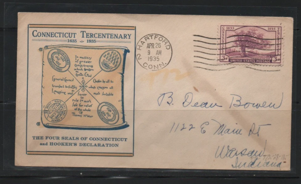 U.S. 1935 Connecticut first day cover FDC Scott # 772 - Image 1 of 1