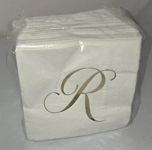 Boutique Regalo - 100 Tovaglioli Cocktail Monogramma Oro Lettera "R" Carta Monouso - Foto 1 di 3