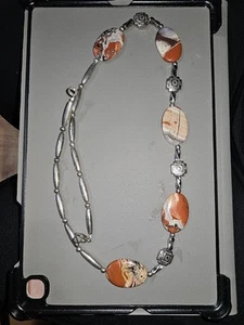 Silver And Jasper Beaded Necklace. 23" - Picture 1 of 3
