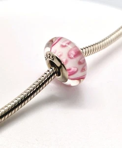 🩷 White & Pink Blubble Glass Murano Bead Charm Genuine S925 Sterling Silver 🩷  - Picture 1 of 7