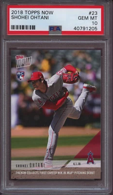 2018 Topps Now 23 Shohei Ohtani PSA 10 Gem Mint RC 1st Win Pitching - Image 1 of 3