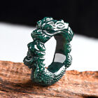 Women Men Natural Jadeite Ring  A Grade Green Blue Water Dragon Wrench Ring