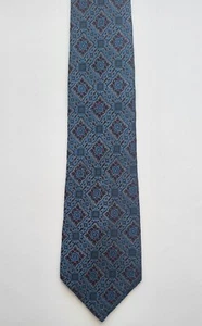 Zinetti Italian 100% Silk Blue Red Gray Diamond Print Men's Long Neck Tie - Picture 1 of 4