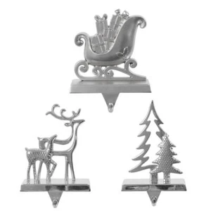 Christmas Stocking Hanger Polished Nickel Holder Hook Mantelpiece Decoration - Picture 1 of 7