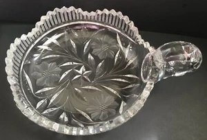 VINTAGE PAIRPOINT MURILLO AMERICAN BRILLIANT  ABP HANDLE NAPPY DISH ETCH CRYSTAL - Picture 1 of 12