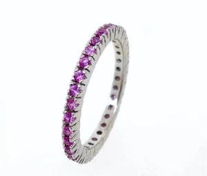 18k White Gold Pink Sapphire Stackable Eternity Band - Picture 1 of 7