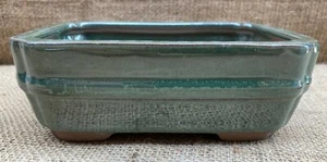 Green Glazed Rectangular Bonsai Pot 16x12x5.5cm - Picture 1 of 4