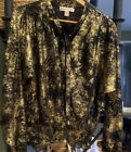 Michael Kors Dolman Sleeve V Neck Metallic Blouse Gold And Black Sz S