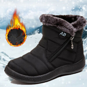 Waterproof Winter Women Warm Snow Boots Fur-lined Slip on Casual Warm Ankle Size