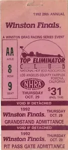 Boleto Pomona 10-29-92 Campeonato NHRA Carreras de Winston Finales sin usar - Imagen 1 de 1