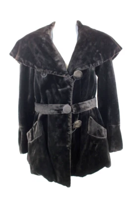 Chaqueta de terciopelo negra antigua de colección para mujer de principios de 1900 talla S/M cuello grande con cinturón Foto 1 de 4