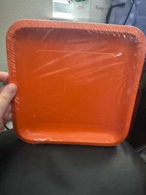 Sunkissed Orange 18ct. Square Paper Dinner Plates 9-1/8" Party Supply Tableware - Image 1 of 2