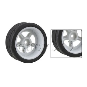 RC 1:10 Wheels Rims White 5 Spoke and Tires for On Road Racing Cars Pack of 4 - Picture 1 of 4