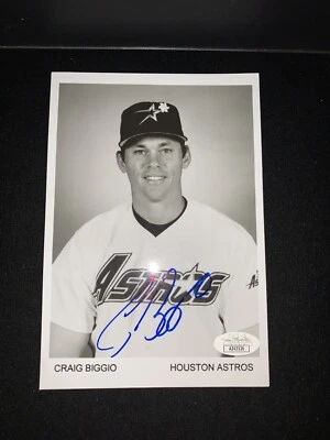 Craig Biggio Sunshine Pin Auto B&W 5x7 AUTO 1995 Houston Astros Team Issue JSA - Image 1 of 4