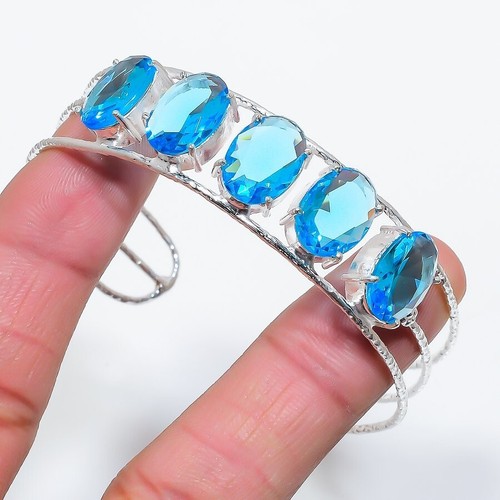 VALENTINO Bracciale in argento sterling 925 fatto a mano con pietre preziose topazio blu svizzero regolabile