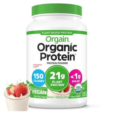 Orgain Organic Vegan Protein Powder, Strawberries  Cream - 21g of Plant Based... - Image 1 of 4