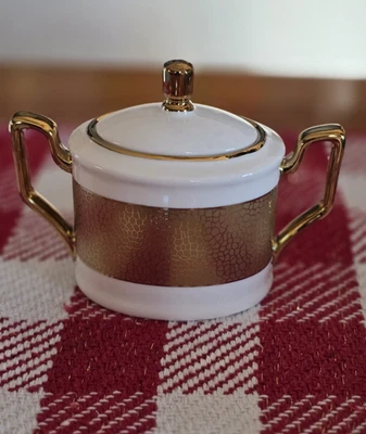 Yedi Sugar Bowl with Lid Glam Gold & White Bone China 4 1/2" H - Image 1 of 4