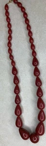 Vintage Graduated Necklace Maroon Red Acrylic Teardrop Beads 14” Drop Retro READ - Picture 1 of 10
