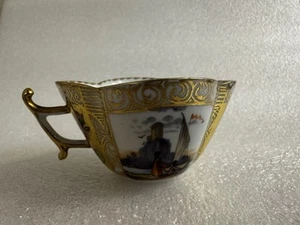 Taza de cuatro hojas náuticas de porcelana pintada a mano antigua Meissen - Imagen 1 de 23